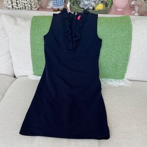 Lilly Pulitzer Navy Ruffle V-Neck Midi Dress